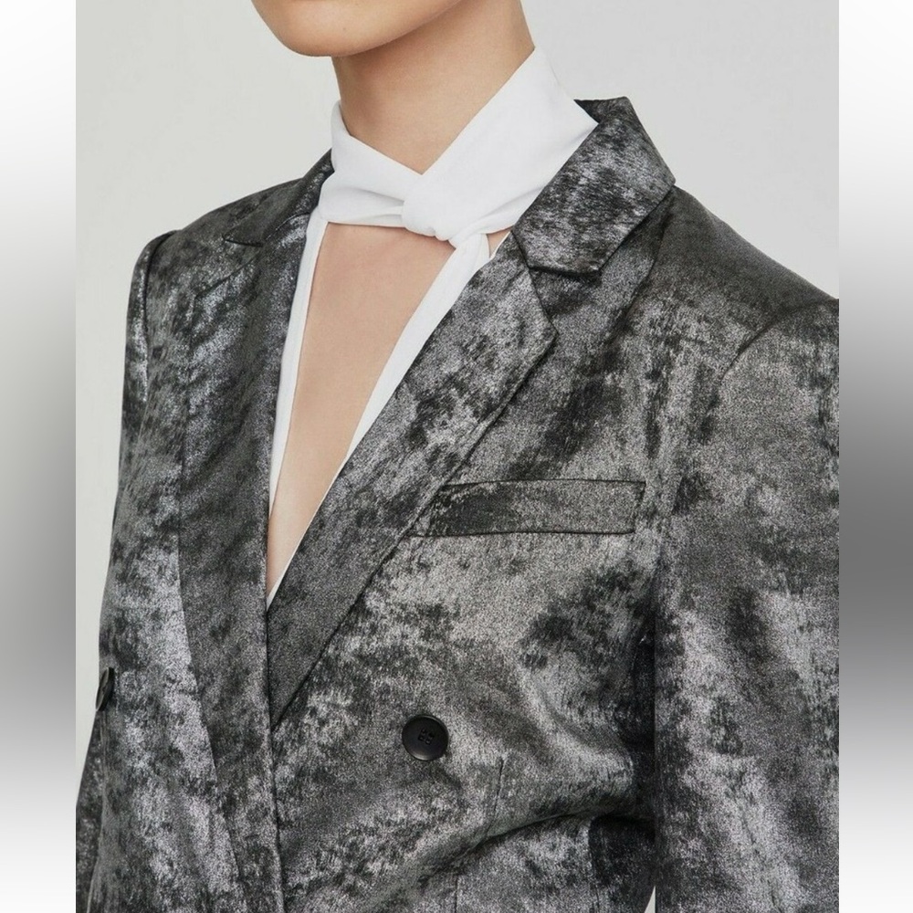 BCBGMaxAzria🩶 Metallic Gray/Black Double Breasted Long Blazer. Size XS - Picture 3 of 10